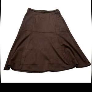 ​Marc‎ New York Espresso Faux Suede Midi Skirt XL Dark Academia Belted A-Line